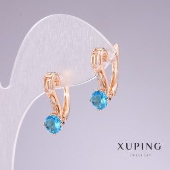 Kolczyki Xuping pozłacane 18k z kamieniem w kolorze błękitnym i białymi kryształami 20×8 mm