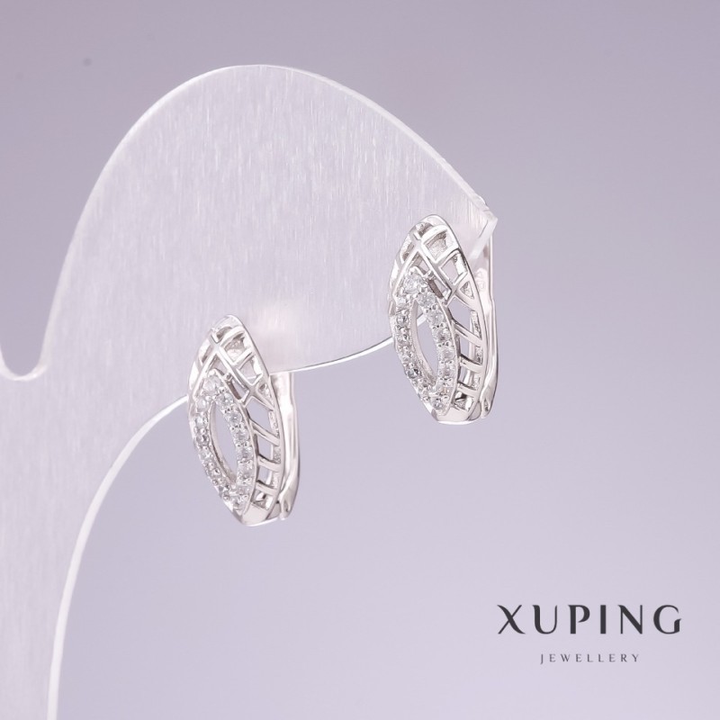 Kolczyki Xuping rodowane z białymi kryształami 15×8 mm