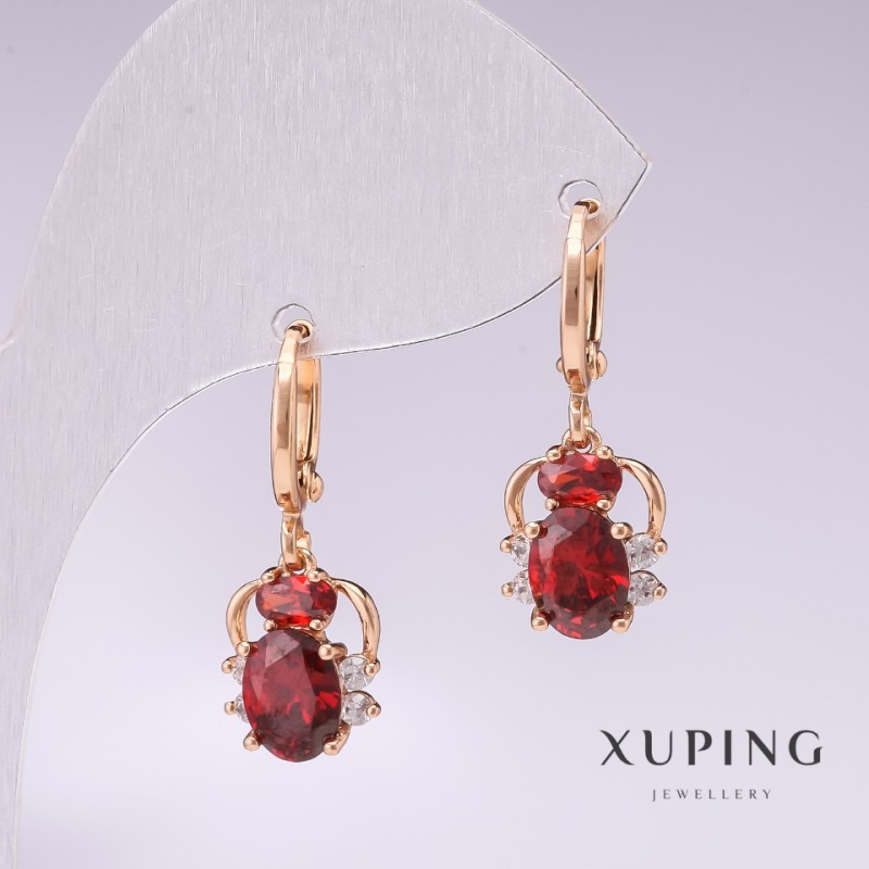 Kolczyki Xuping Pajączki pozłacane 18K z czerwonym kamieniem i białymi kryształami 25×10 mm