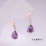 Kolczyki Xuping pozłacane 18K, rodowane z fioletowymi kamieniami i białymi kryształami 21x7 mm