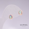 Kolczyki sztyfty Xuping w kształcie kropli z niebieskim kamieniem „benzyna”, pozłacane 18K, 18×7 mm