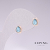 Kolczyki sztyfty Xuping w kształcie kropli z niebieskim kamieniem, pozłacane 18K, 18×7 mm