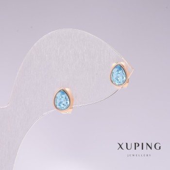Kolczyki sztyfty Xuping w kształcie kropli z niebieskim kamieniem, pozłacane 18K, 18×7 mm
