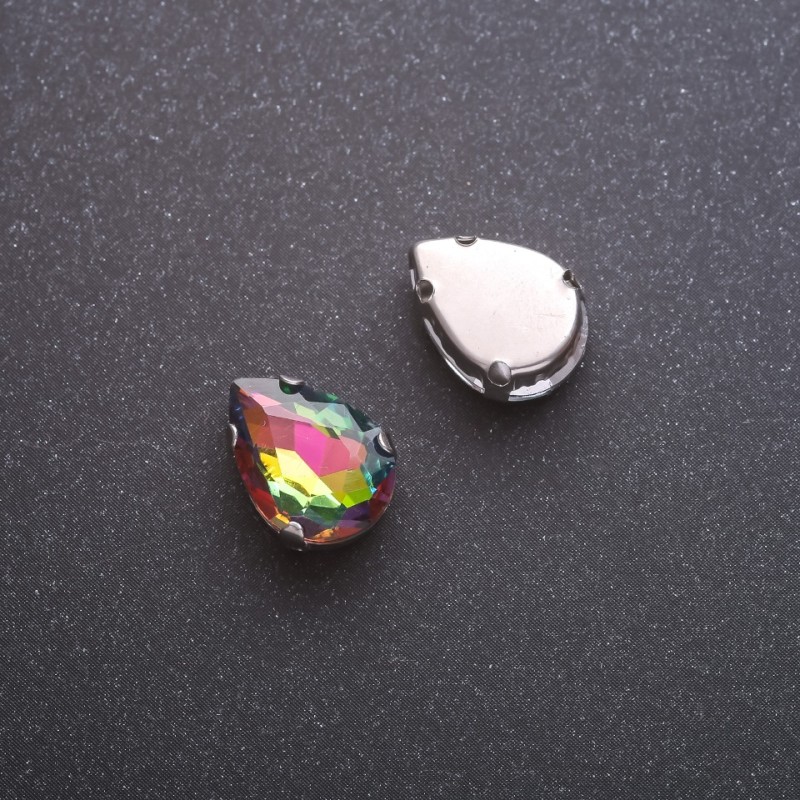 Cena za opakowanie /10 szt. Naszywany kryształ w czapie Kropla 10×14 mm niebiesko-żółty