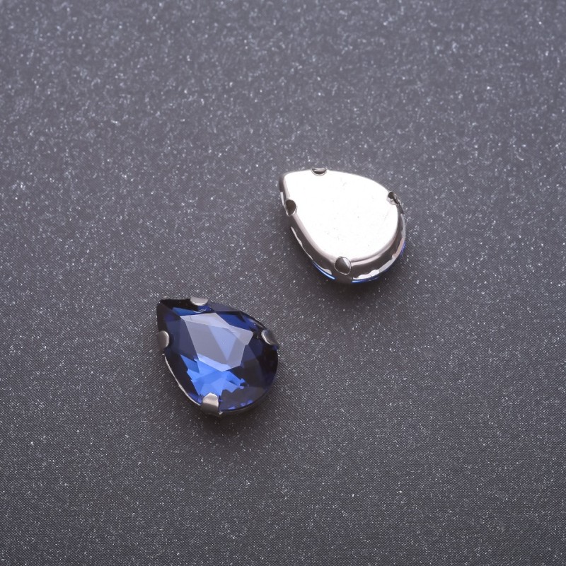 Cena za opakowanie /10 szt. Kryształ naszywany w czapie Kropla 10×14 mm niebieski