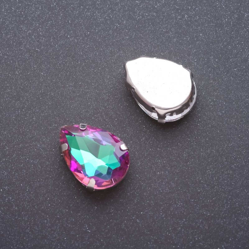 Cena za opakowanie / 10 szt. Przyszywany kryształ w czapie – kropla malinowo-zielony 13×18 mm