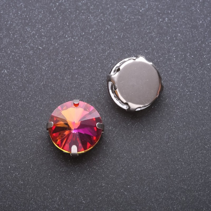 Cena za opakowanie / 10 szt. Rivoli naszywany w czapie, okrągły 13 mm, malinowo-żółty