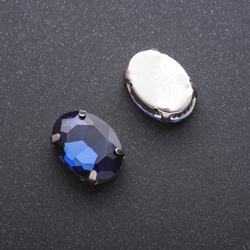 Cena za op. /10 szt. Kryształ naszywany w czapie owalny 13×18 mm niebieski