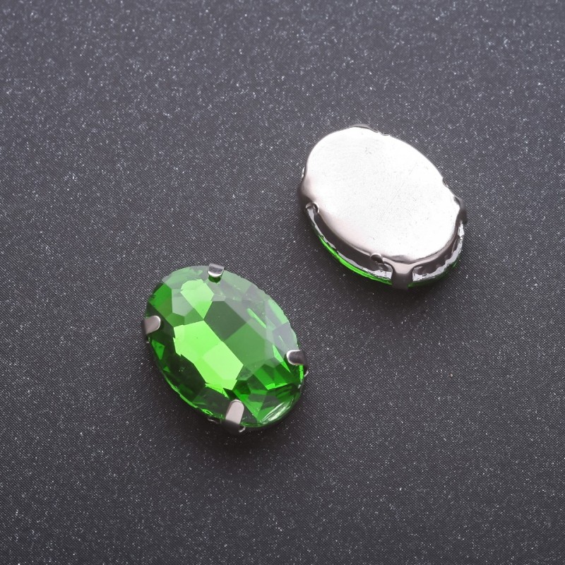 Cena za opakowanie / 10 szt. Kryształ naszywany w czapie owalny 13 × 18 mm zielony