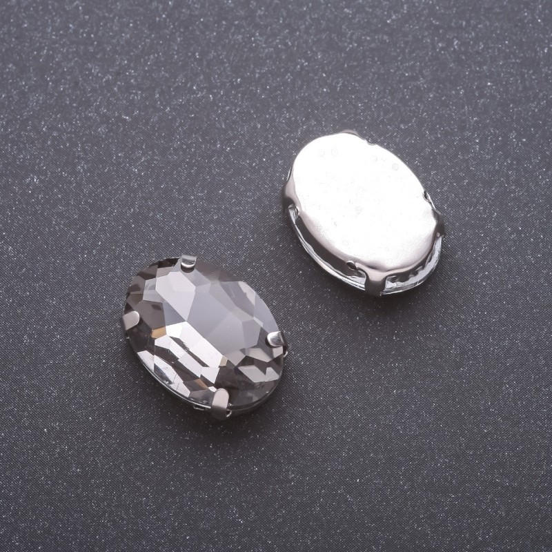 Cena za op. / 10 szt. Szyty kryształ w czapie owalny 13×18 mm, szary