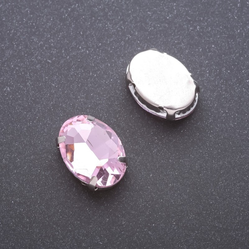 Cena za opakowanie / 10 szt. naszywany kryształ w czapie owalny 13×18 mm, różowy