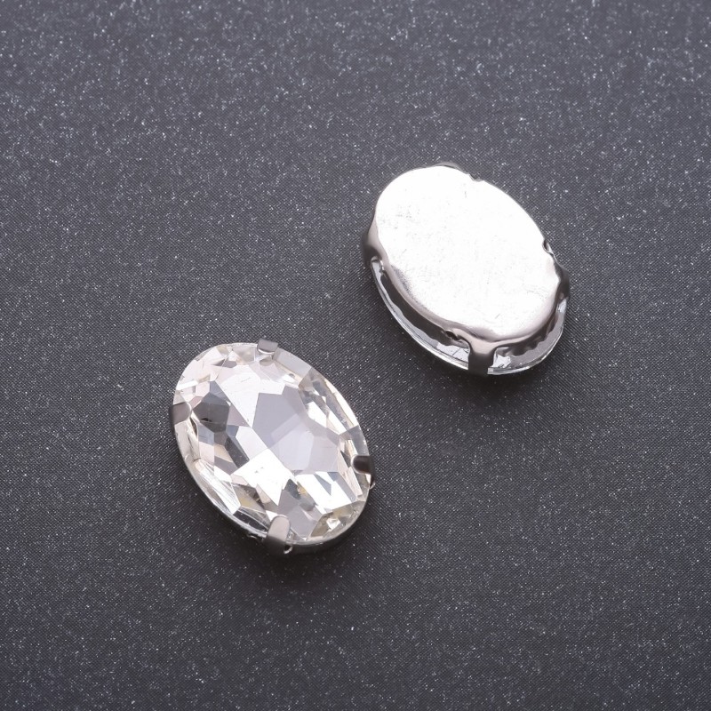Cena za opakowanie /10 szt. Kryształ do naszycia w czapie owalny 13×18 mm biały