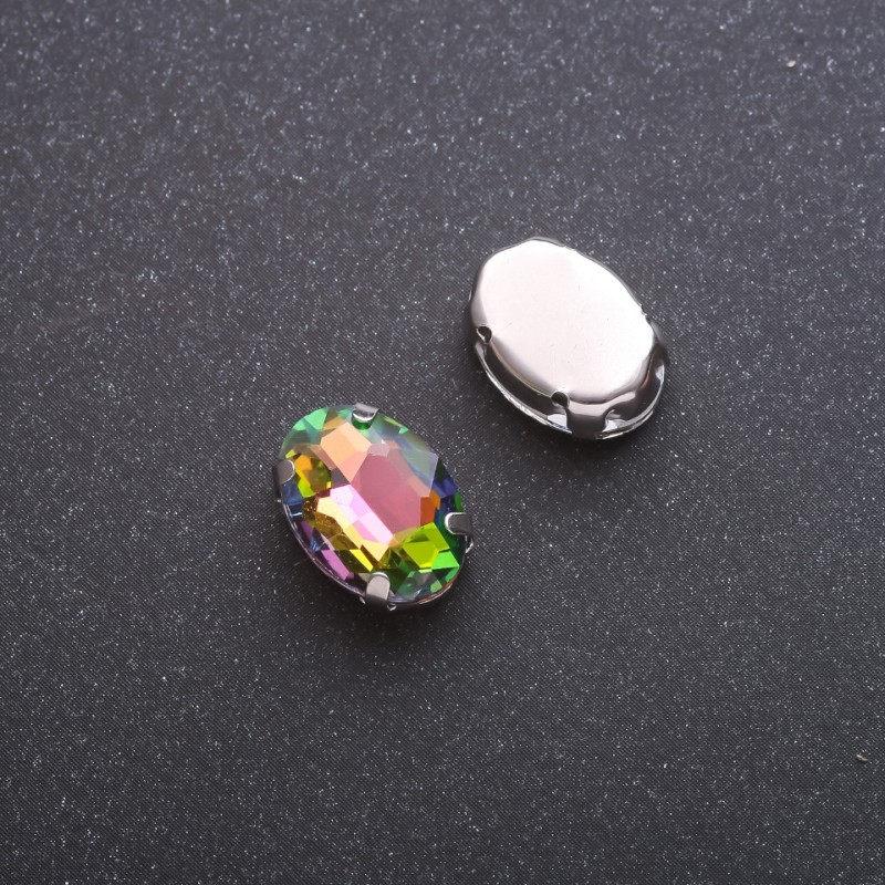 Cena za opakowanie / 10 szt. Przyszywany kryształ w czapie owalny 10×14 mm zielono-różowy