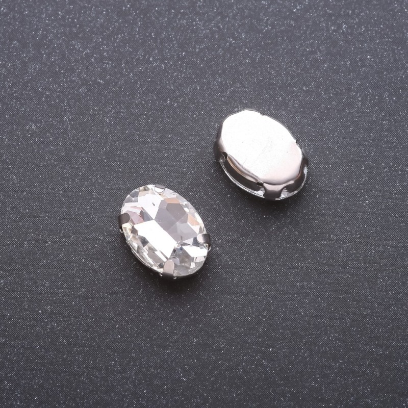 Cena za opakowanie / 10 szt. Naszywany kryształ w czapie, owalny, 10×14 mm, biały
