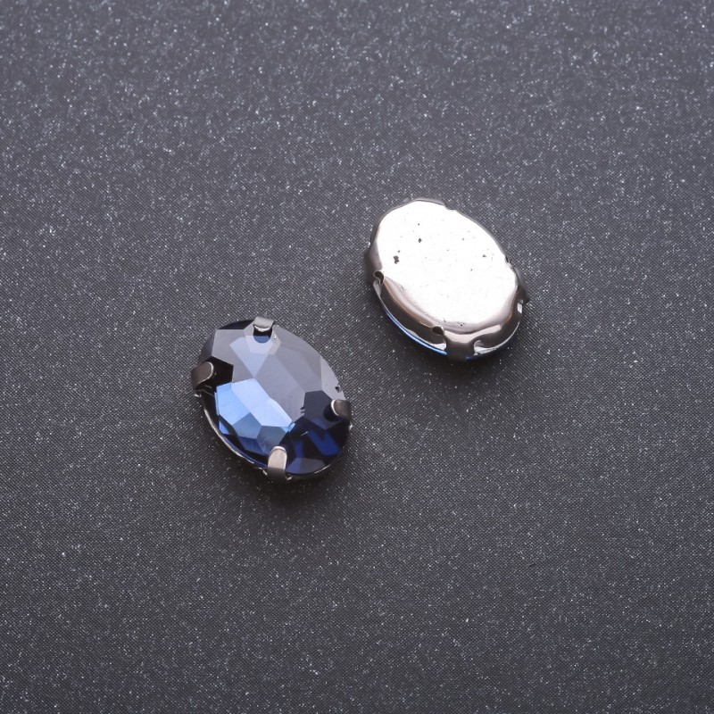 Cena za opakowanie /10 szt. Kryształ naszywany w czapie, owalny 10×14 mm, niebieski