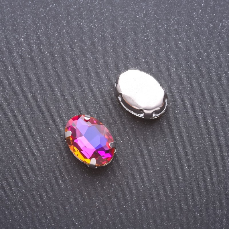 Cena za opakowanie /10 szt. Owalny kryształ naszywany w czapie 10×14 mm fioletowo-żółty