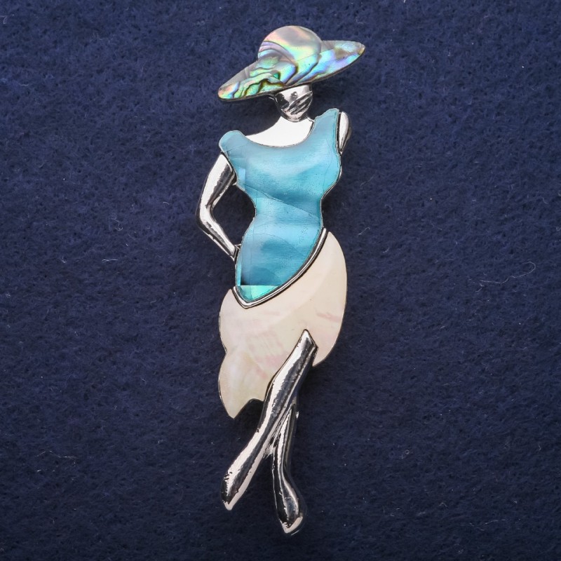 Broszka-wisiorek Dama z masą perłową i chalcedonem 80×30 mm +