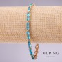 Bransoletka Xuping z błękitnymi kamieniami, grubość 4 mm, długość 18–20 cm, pozłacana z łańcuszkiem przedłużającym