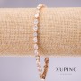 Bransoletka Xuping z białymi kamieniami, grubość 4 mm, długość 18–20 cm, pozłacana z przedłużającym łańcuszkiem