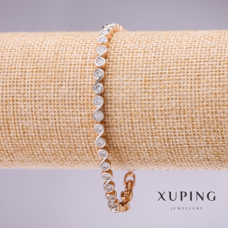 Bransoletka Xuping z białymi kamieniami „Nieskończoność”, grubość 4 mm, długość 17–19 cm, pozłacana z przedłużającym łańcuszkiem