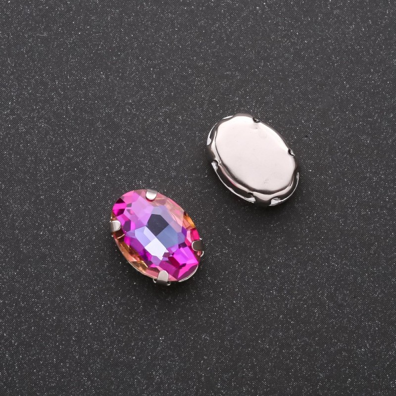 Cena za opakowanie /10 szt. Przyszywany kryształ w oprawie owalnej 10x14 mm malinowo-żółty