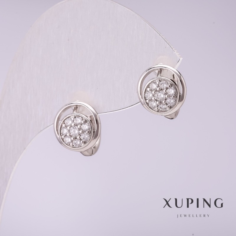 Kolczyki Xuping z białymi cyrkoniami 10×12 mm rodowane