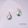 Kolczyki Xuping z zielonymi kamieniami 17×10 mm rhodiowane