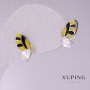 Kolczyki Xuping Motyle żółta i czarna emalia, z białymi kamieniami 14×8 mm rodowane