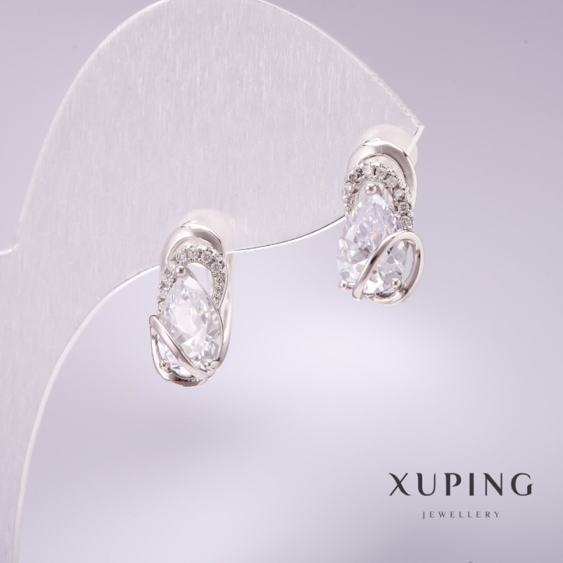 Kolczyki Xuping z białymi kamieniami 14x8 mm rodowane