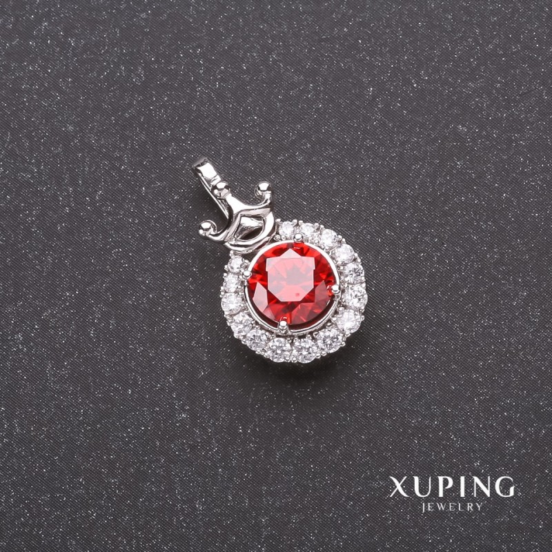 Wisiorek Xuping Korona z czerwonym kamieniem 12×20 mm rodowany