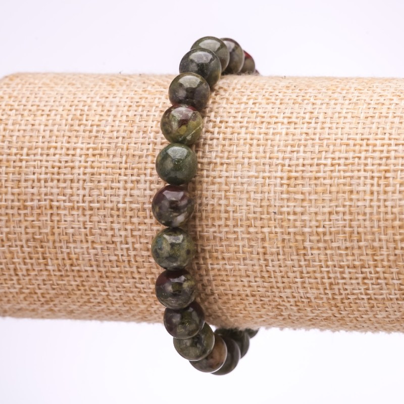 Bransoleta z kamienia jaspis Krwi Smoka, gładka kulka, średnica 8 mm, długość 18 cm na gumce