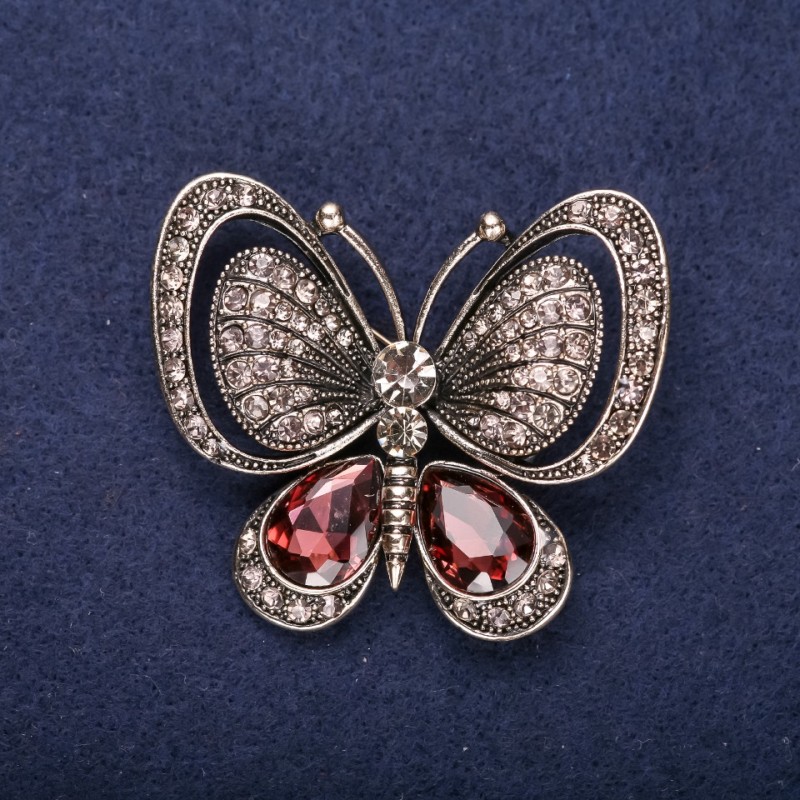 Broszka Motyl z brązowymi kamieniami, 50×44 mm, złoty metal