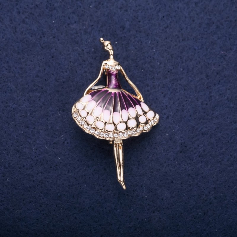Broszka Baletnica fioletowa emalia 50×30 mm metal żółty