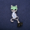 Wyprzedaż! Broszka w kształcie kotka z kamieniem kocie oko, 58 × 17 mm, metal srebrzysty z pędzelkiem