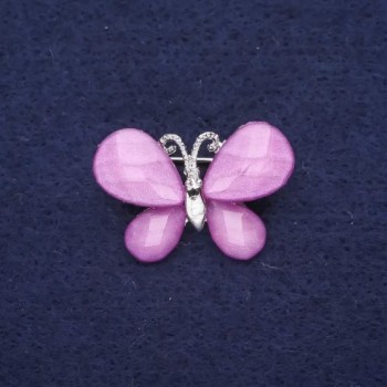 Broszka motyl mini, kolor fiołkowy, metal srebrzysty, 27×20 mm