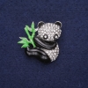 Wyprzedaż! Broszka Panda z emalią i cyrkoniami, kolory: biały, czarny, zielony, 28 × 28 mm, metal srebrzysty
