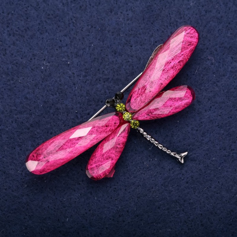 Broszka «Motyl» skrzydła w kolorze malinowym, 70×35 mm, metal srebrny