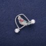 Broszka «Ptak» ze strassami w kolorze zielono-bordowym, 32×23 mm, metal srebrzysty