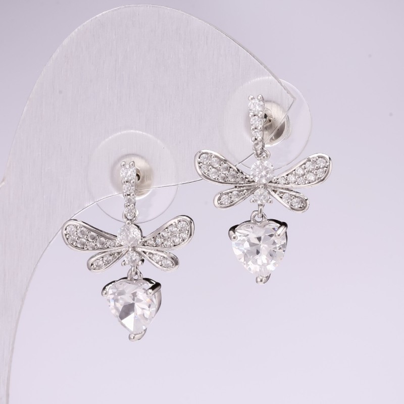 Kolczyki sztyfty „Motylki” seria 925, kamienie - cyrkonie, kolor biały, 23×17 mm, metal srebrzysty