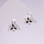 Kolczyki sztyfty serii 925 z kamieniami w kolorze białym i czarnym, 13×13 mm, srebrzysty metal, Korea