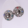 Kolczyki wieczorowe na sztyftach z kamieniami i kryształami, kolory: szary, czerwony, niebieski, zielony, 25 mm, metal w kolorze srebrnym