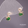 Kolczyki Xuping sztyfty – Łabędzie z kamieniem, kolor zielony, 10×7 mm, złocenie 18K