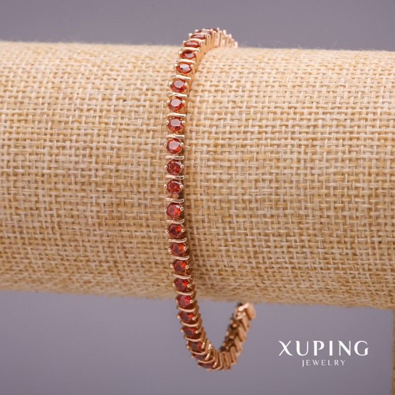 Bransoletka Xuping z czerwonymi kamieniami, grubość 4 mm, długość 18–19 mm, pozłota 18k