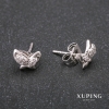 Kolczyki Xuping wkrętki Motyle z cyrkoniami, kolor biały, rodowane, 9×7 mm