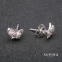 Kolczyki Xuping wkrętki Motyle z cyrkoniami, kolor biały, rodowane, 9×7 mm