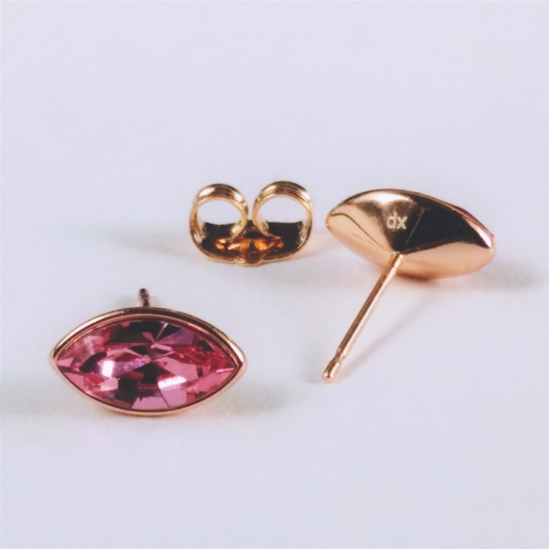 Kolczyki sztyfty Xuping z kryształami Swarovski w kolorze różowym, w kształcie ziarenka, średnica 6×11 mm, pozłacane