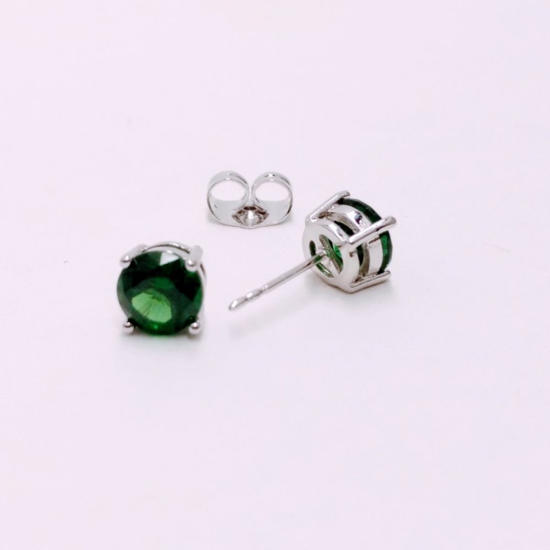Kolczyki Xuping wkrętki z zielonym kamieniem, średnica 6 mm, rodowane