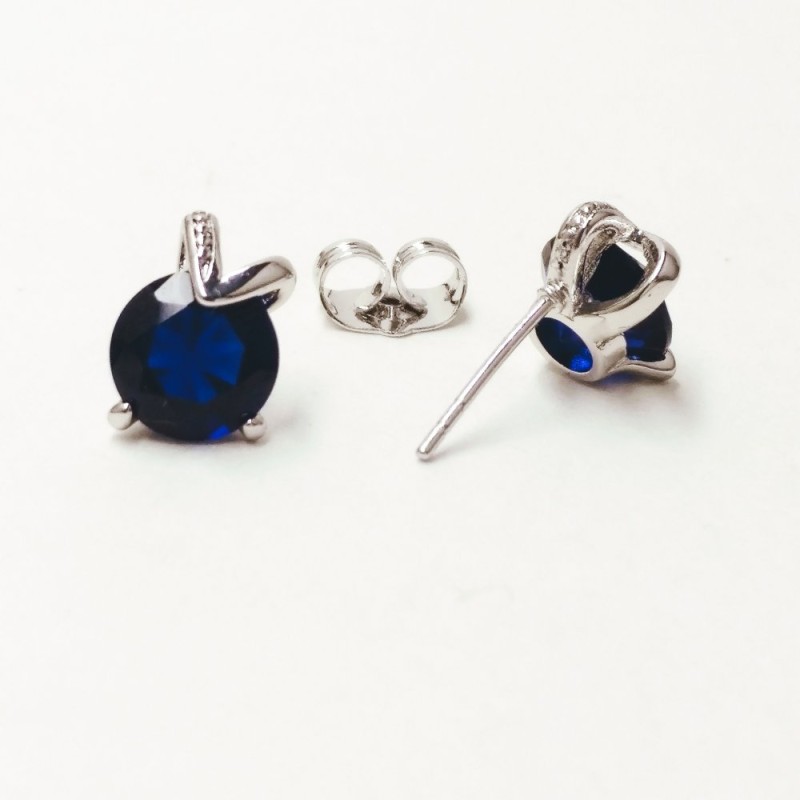 Kolczyki Xuping wkrętki z kamieniem w kolorze niebieskim, średnica 11×8 mm, rodowane