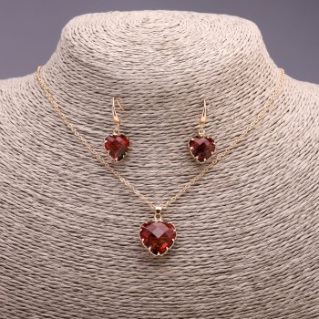 Zestaw „Serce” wielobarwny czerwono-zielony: wisiorek 19×16 mm i kolczyki 27×13 mm, długość 50 cm