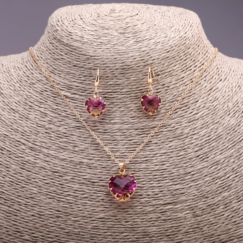 Zestaw „Serce” wielokolorowy żółto-różowy wisiorek 19×16 mm i kolczyki 27×13 mm, długość 50 cm
